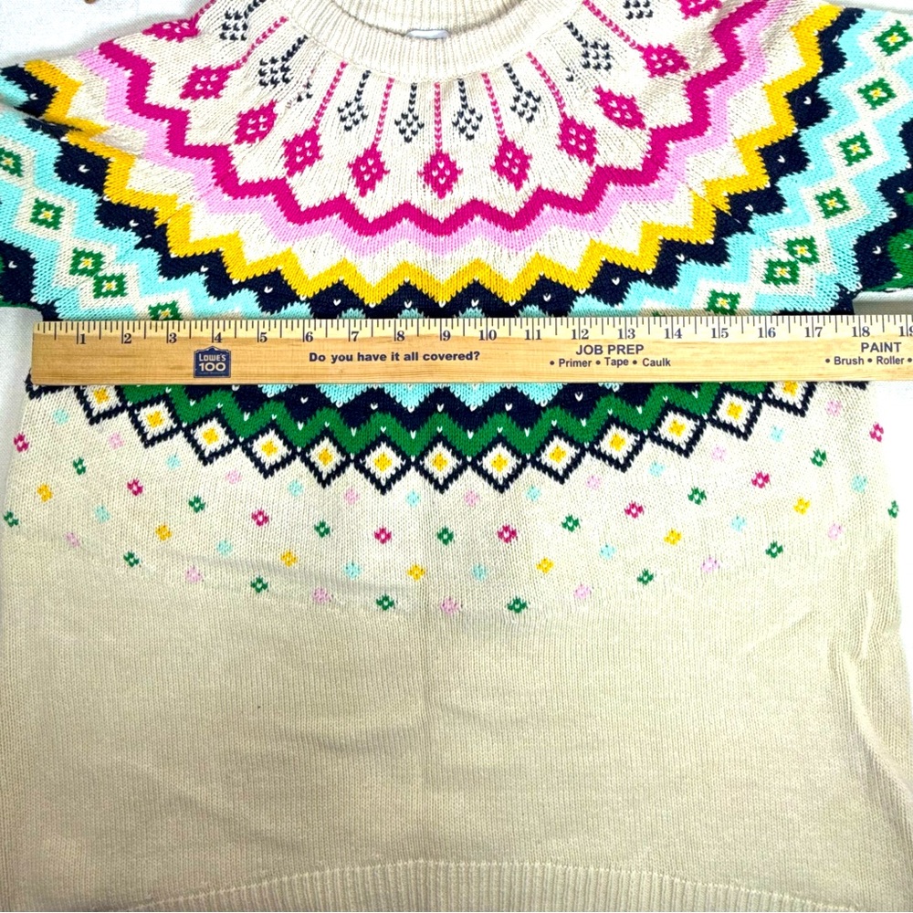 Crown & Ivy Cream Fair Isle Crew Neck Sweater Size M Long Sleeves Colorful Warm - Picture 6 of 8